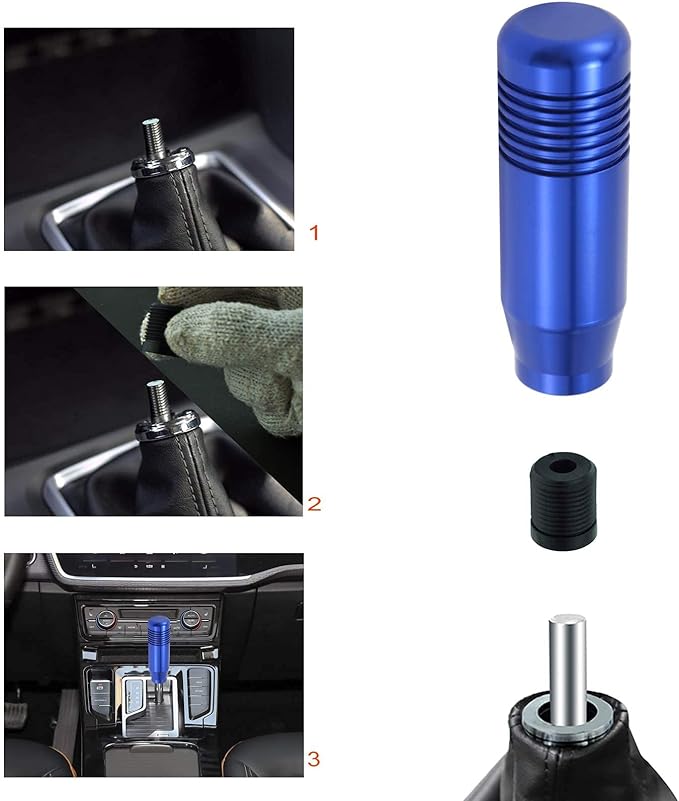 Lunsom Short Weighted Shifter Knob, Aluminum Alloy Shifter Head Lever Shifting Handle Car Gear Stick Knobs with 3 Adapters Fit Most Auto Manual Transmission Vehicle(Blue)