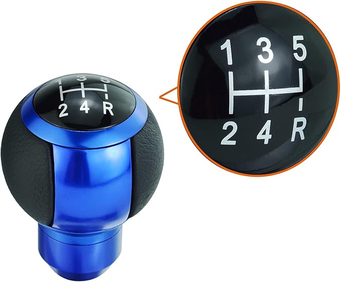 Lunsom Car Shifter Knob 5 Speed Gear Stick Head, Leather Ball Gear Shifting Knob Short Shift Lever Handle Head Fit Most Manual Transmission (Blue)