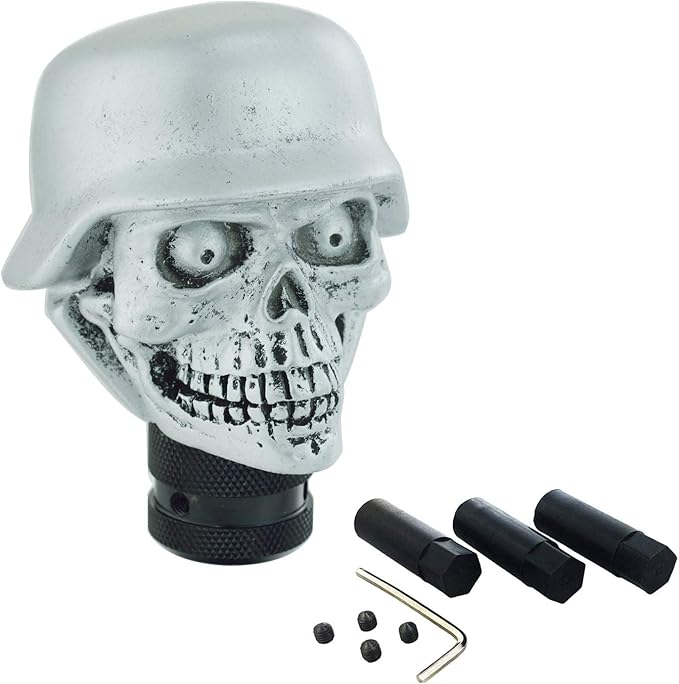 Lunsom Skull Gear Shifter Knob, Soldier Car Shift Stick Handle Shifting Head Transmission Fit Most Automatic Manual Vehicle (Silver)