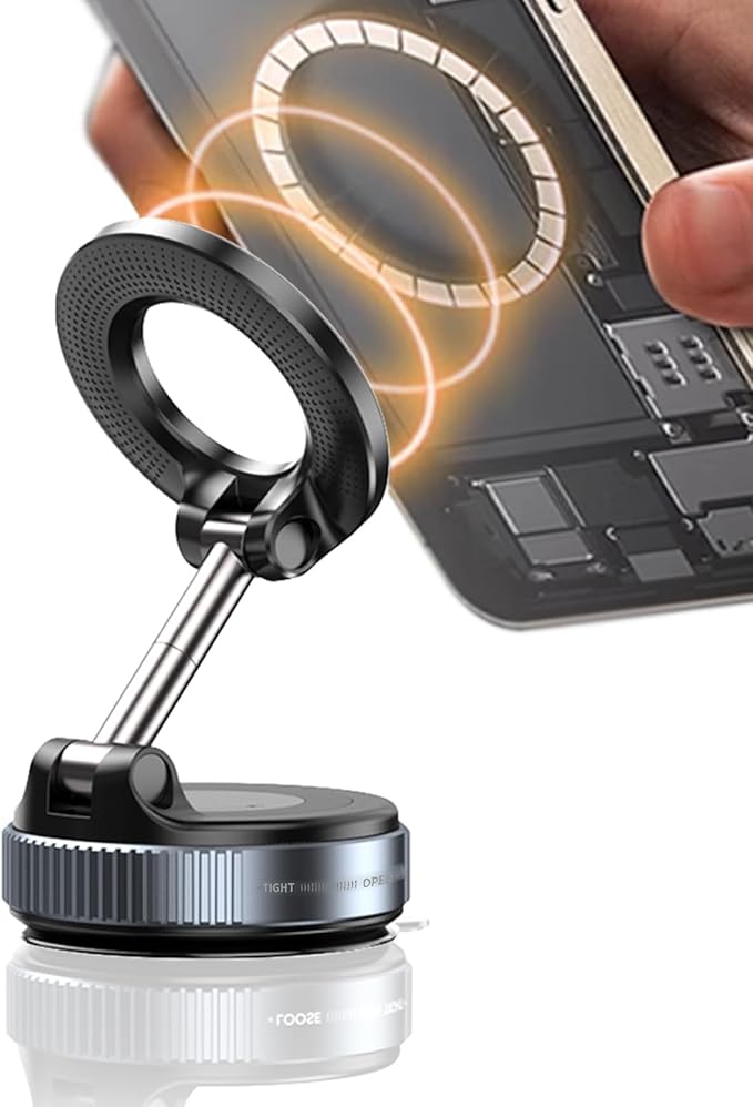 UMVHTAK Upgraded Adjustable Vacuum Magnetic Car Phone Holder 360° Reinforced Suction Cup Phone Mount for MagSafe Cell Phone Holders for Your Car/Gym/Mirror Mount for iPhone & Android