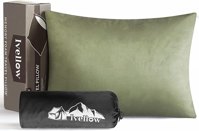 Ivellow Memory Foam Travel Pillow Compressible Camping Pillow for Sleeping Shredded Memory Foam Pillow Compact Firm Supportive Travel Pillow for Adults Kids Outdoor Hiking Essential Gear Green-S