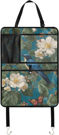 1 Pack Back Seat Car Organizer with Storage Pockets Kick Mats Back Seat Protector Hanging Car Organizer Automotive Seat Back Cover Organizers Vintage Blue Bird Flowers Butterflies