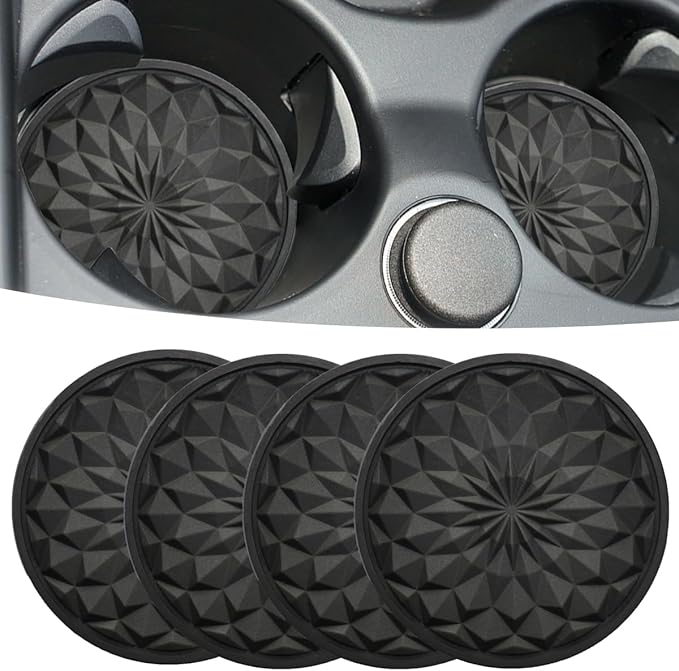 Car Cup Coaster, Universal Automotive Waterproof Non-Slip Cup Holders Sift-Proof Spill Holder Car Interior Accessories 4 Pack Black