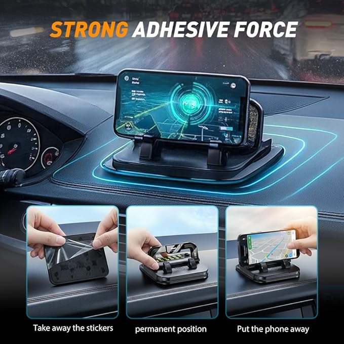 Car Phone Holder 360 Degree Rotation, 2026 New Dashboard Phone Mount, Multifunctional Suction Cup Phones Stand, Adjustable Car Bracket for Navigation in Vehicles, Universal Mobile Stand (B)