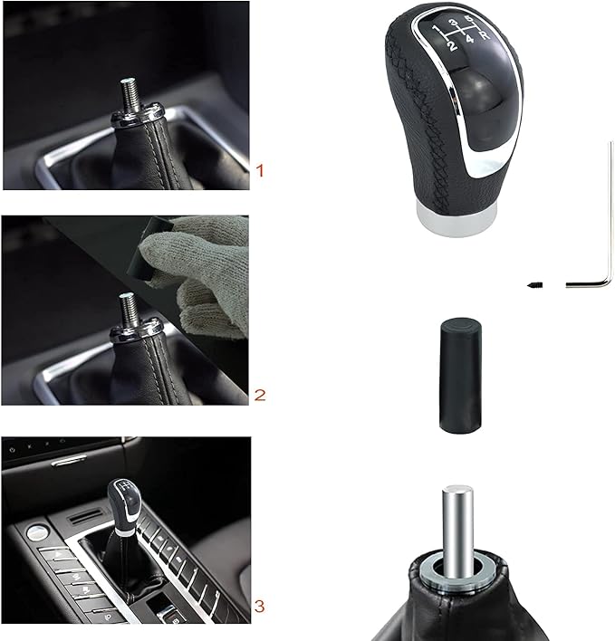 Lunsom Gear Shift Shifter Knobs, 6 Speed Leather Shift Knob Manual Car Shift Handle Knob Lever Stick Shift Handle Accessories Fit Most Vehicle (Black Suture)