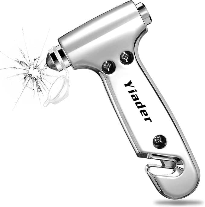 Glass Breaker, 3-in-1 Emergency Escape Tool with seat Belt Cutter and Glass Breaker, Safety Emergency Car Escape Tool for Car, Electroplating Silver