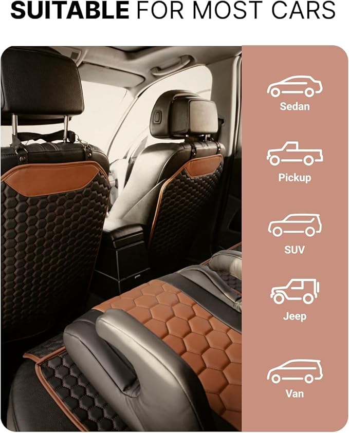 Owleys Kick Mat Back Seat Protector - Car Back Seat Cover for Kids Feet - Waterproof & Sturdy Protector for Upholstery from Dirt, Mud, Scratches and Stain (Hexy Set)