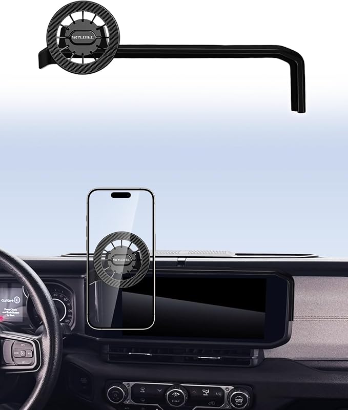 Car Phone Holder for Jeep Wrangler JL JLU/Gladiator JT 2024 2025 Accessories Automobile Cradles Magnetic Phone Mount Compatible with MagSafe, Magnets Cell Phone Base(Only Fit 12.3-Inch, Not for 4XE)