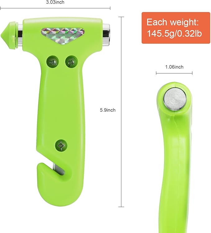 THINKWORK 6-in-1 Car Safety Hammer (Glow-in-Dark), Emergency Escape Tool with Window Breaker and Seat Belt Cutter for First Responders and Roadside Safety Kits, Life-Saving Hammer Gift for Family