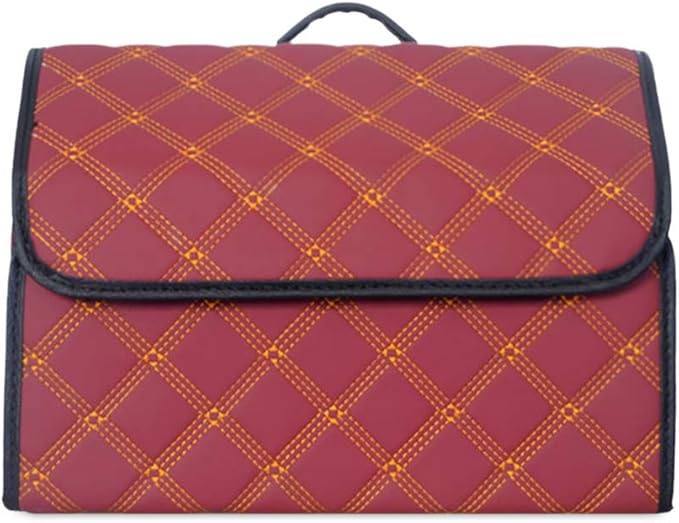 Ergocar Car Trunk Organizer Luxury Foldable Car Boot Tidy Storage Box Waterproof PU Car Boot Storage Organiser for Car/SUV/Truck/Auto (Upgrade Red-M)