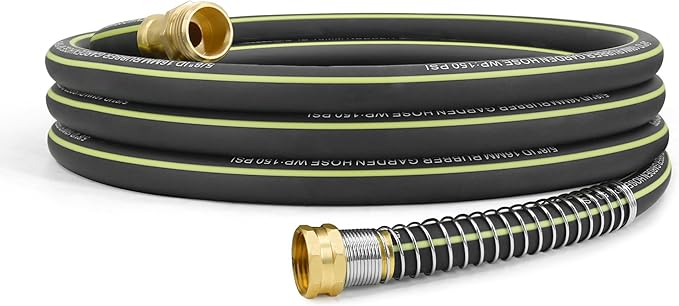 Lightweight Rubber Garden Hose 25 ft, 5/8" Hybrid Rubber Hose with Solid Brass Fitting, Water Hose Pipe for Outdoor, Cleaning & Washing