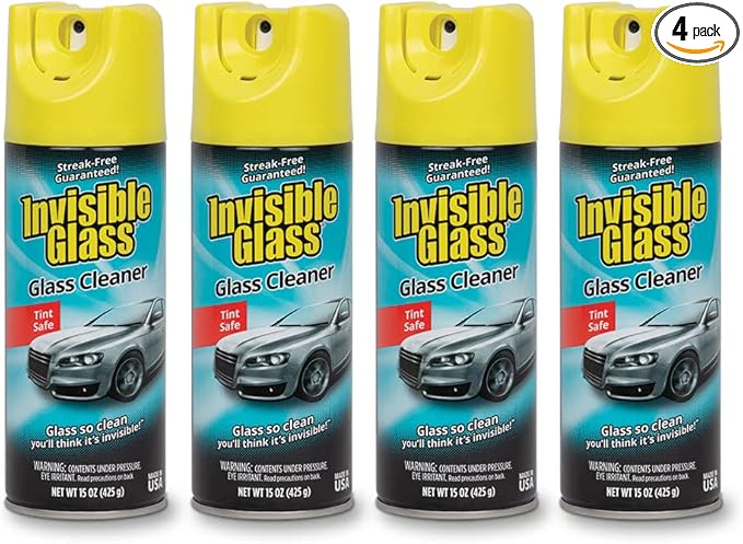 Invisible Glass 91163-4PK Premium Aerosol Glass Cleaner Spray for Car Windshields and Windows, Automotive and Home Window Cleaner, Streak-Free, Ammonia-Free, Tint-Safe – 15 oz (Pack of 4)