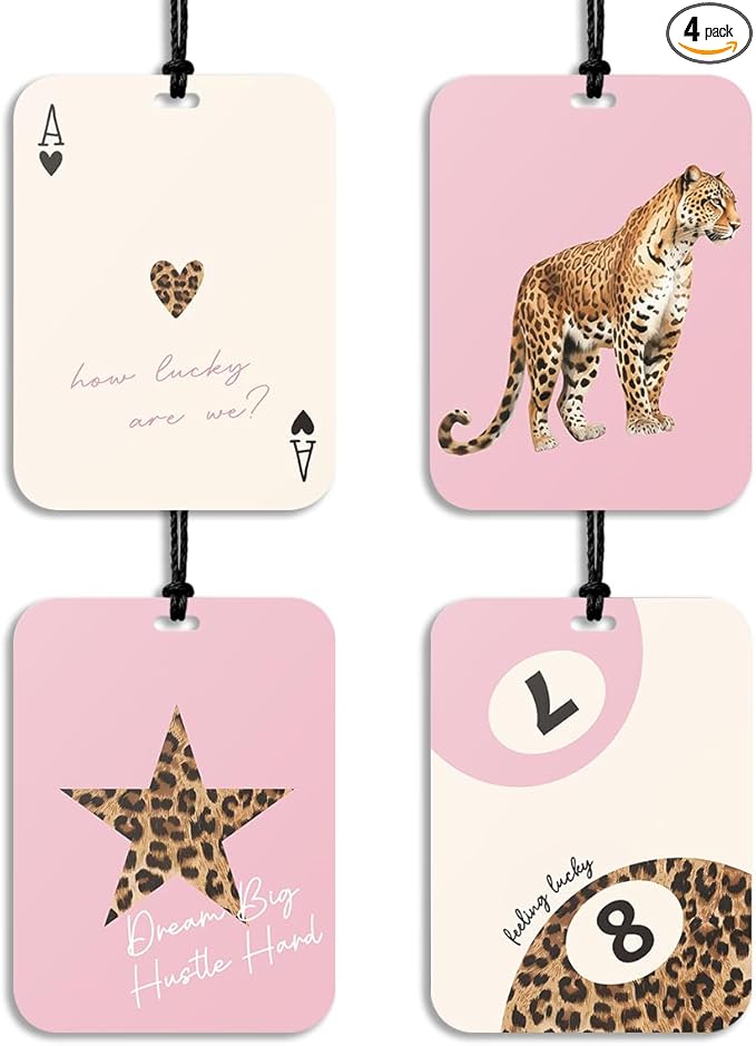 4Pcs Pink Cheetah Print Car Air Freshener Hanging Girly Leopard Car Accessories Gifts for Women Teen Girl Cute Air Freshener for Interior Car Mirror Home Wardrobe Decor