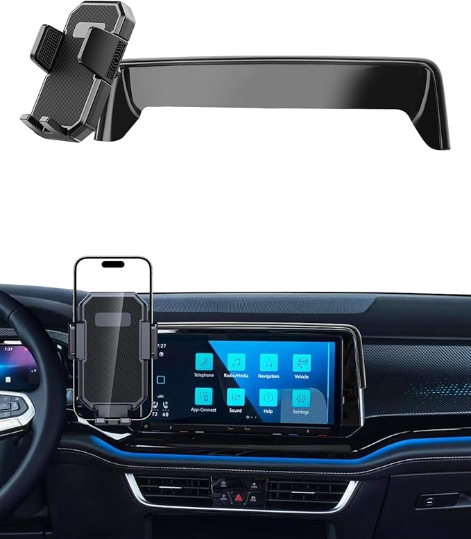 PZK Car Phone Mount for 2024 2025 2026 VW/Volkswagen Atlas/Altas Cross Sport Accessories Custom 12-inch Screen Auto Lock Car Phone HolderRotation Cell Phone Automobile Cradles Not Affect Air Vent