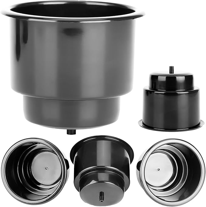 (Set of 3) Amarine-Made Black Recessed Plastic Cup Drink Can Holder with Drain for Boat Car Marine Rv - Black