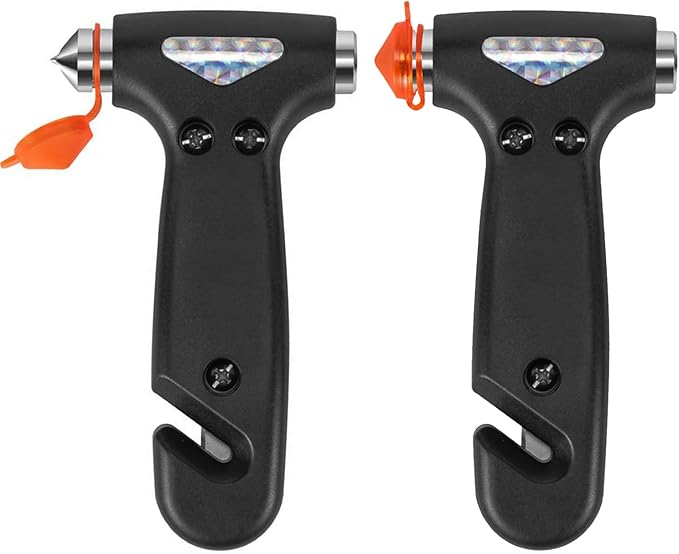2-Pack Car Safety Hammer Seatbelt Cutter, Auto Emergency Escape Hammer with Window Glass Breaker and Seat Belt Cutter, Striking Escape Tool for Car Accidents