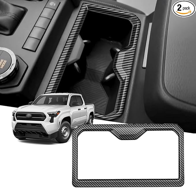 Front Row Cup Holder for Tacoma 2024- ABS Center Console Drink Mount, Anti-Spill Interior Organizer Accessory (Carbon Fiber Texture)