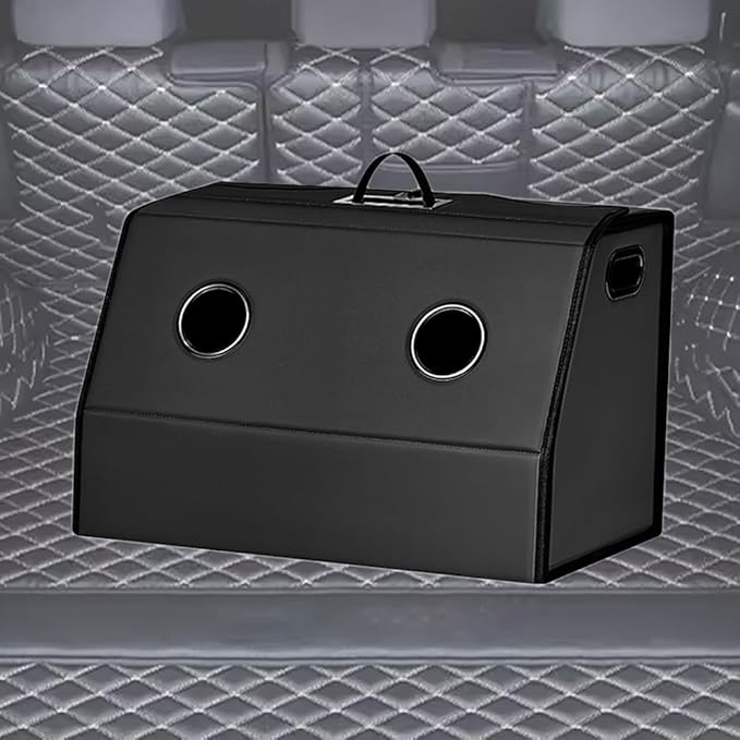 Leather Trunk Organizer,Foldable,Multi-Compartment,With Breathable Holes for Car SUV Truck MPV,Camping Picnic,Home Middle 20.8 * 13.7 * 13.7 inch Black
