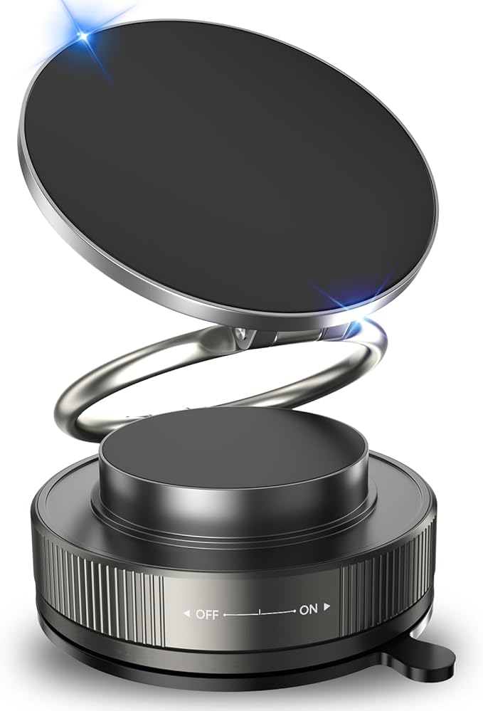 Vacuum Magnetic Phone Holder for Car,2800gf Strong Magnetic Phone Mount,360° Adjustable & Reinforced Suction Cup for Dashboard/Mirror,Car Phone Holder Compatible with iPhone Androi（Matte Black）