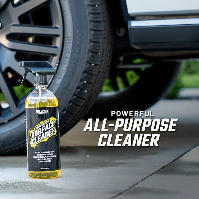 Slick Products All-Purpose Surface Cleaner – Heavy-Duty Interior & Exterior Car Cleaner for Vinyl, Plastic, Rubber, Carpet & Upholstery – Ready-to-Use Formula with Fresh Lemon Scent – 128 oz.