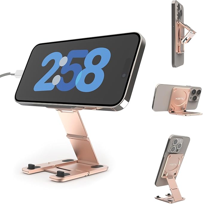 Kenu Stance+ 10-in-1 MagSafe Super Gadget, Magnetic Tripod Stand, Car Ventilation + Dashboard + CD Holder, Finger Holder, Aeroplane Mount, Selfie Stick, More (Rose Gold)