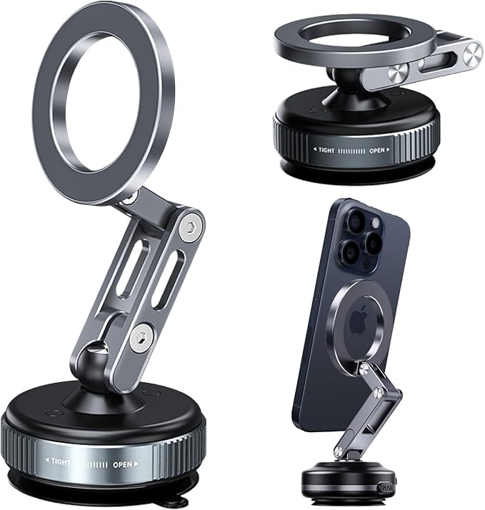 for MagSafe Car Mount – Vacuum Lock Magnetic Phone Holder with Strong Suction Cup, Adjustable Extendable Phone Stand, 360° Rotatable Dashboard & Windshield Mount for iPhone 16 15 14 13 12 Pro Max