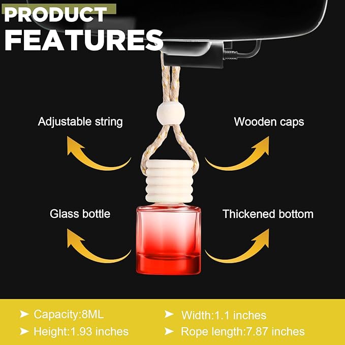 Domensi 30 Pieces Hanging Car Diffuser Air Freshener Bottle Bulk Empty Glass Refillable Perfume Bottles Oil Diffuser Aromatherapy Pendant for Auto Interior Ornaments Decor (Multicolor)