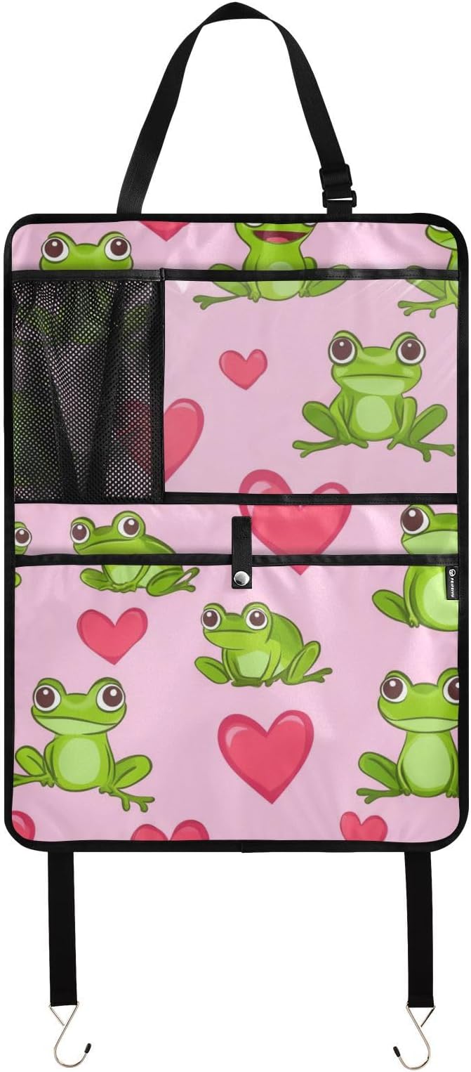 Pink Frog and Love01 2 Pack Backseat Car Organizer with Storage Pockets Seat Back Organizers for Kids Kick Mats Backseat Protector Automotive