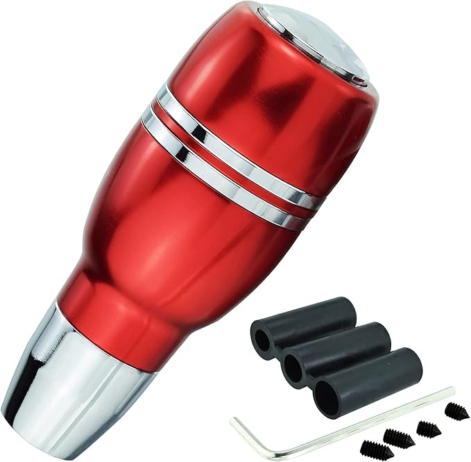 Lunsom Aluminium Alloy Shift Knob, Gear Shifter Head Leather Lever Stick Shifter Handle Type R Shifting Knobs Fit Most Manual Transmission Vehicle (Red)