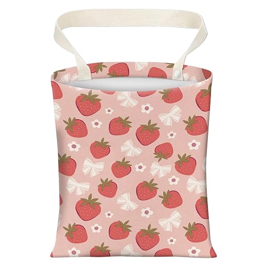 Cute Car Trash Can, Hanging Canvas Car Back Seat Organizer and Storage Bag, Funny Car Trash Bag for Travelling, Outdoor Cute Pink Strawberry