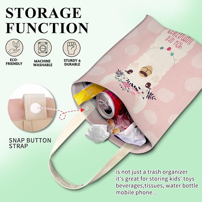 Cute Pink Llama Car Trash Can, Organizer & Storage Bag, 5L Capacity, Anti-Slip, Multipurpose