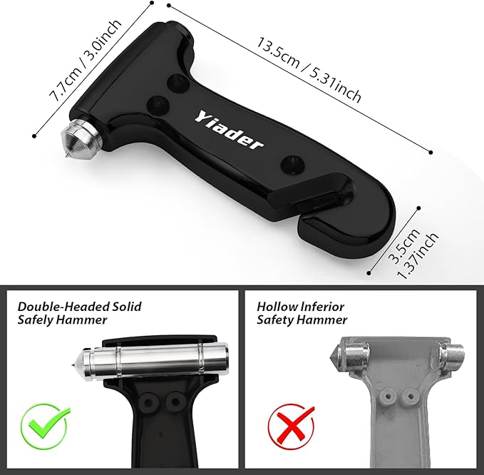 Car Safety Hammer, 3-in-1 Emergency Escape Tool with Window Breaker and Seat Belt Cutter, Safety Emergency Car Escape Tool for Car, Matte Black