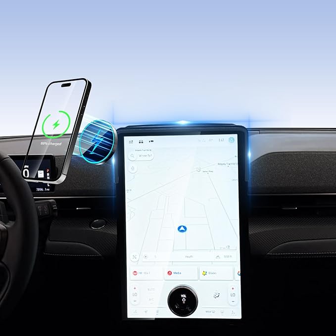 Phone Holder for Ford Mustang Mach-E 2021 2022 2023 2024 Accessories 15.5-Inch Screen Fixed Clip, Car Magnetic Phone Mount Compatible with MagSafe, Magnets Fast Wireless Charger Cell Phone Base