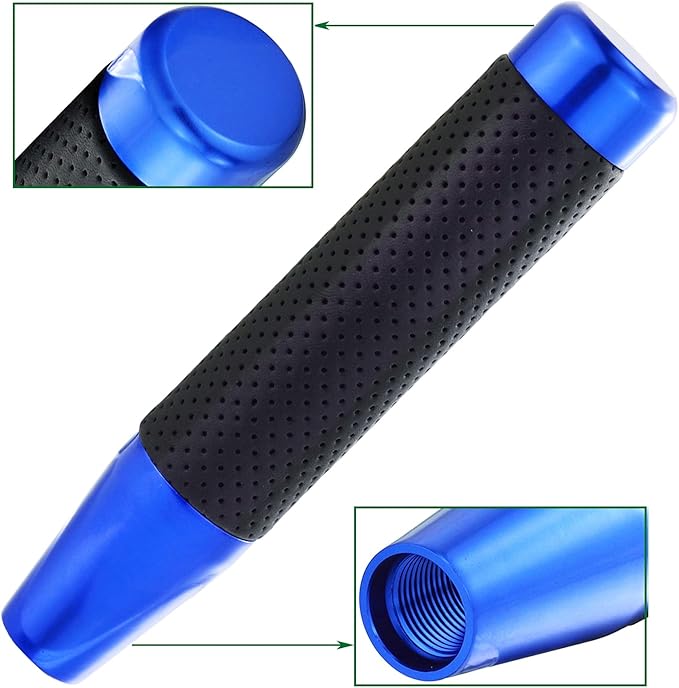 Lunsom Metal Shifter Knob Leather Aluminum Alloy Long Stick Gear Handle Lever Head Fit Most Manual Transmission Car (Blue)