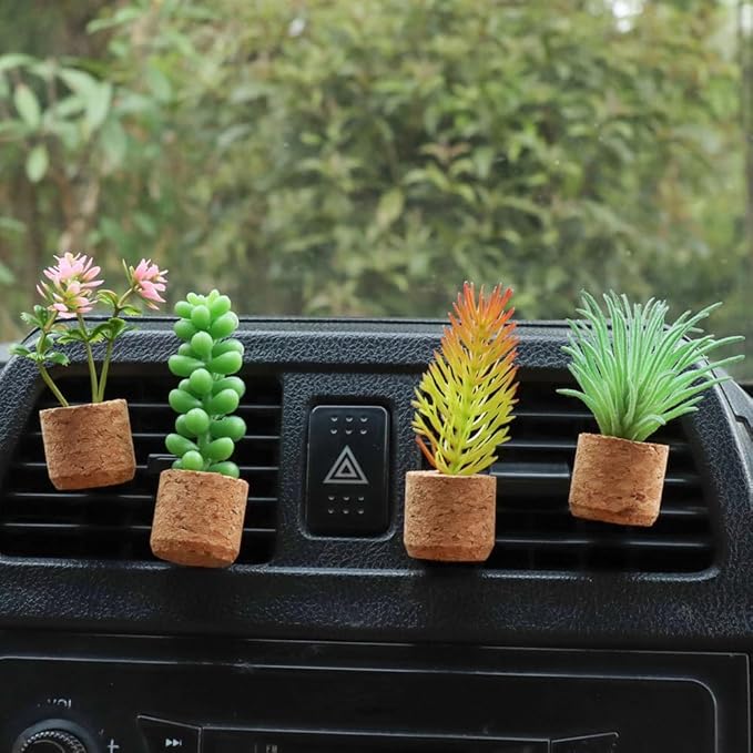 ZOSTLAND Artifical Plant Car Air Vent Clip Decoration,Car Vent Clip Magnet refrigerator stick,Auto Interior Personalized Car Decorations Home Decor Gift (4pcs Plant)