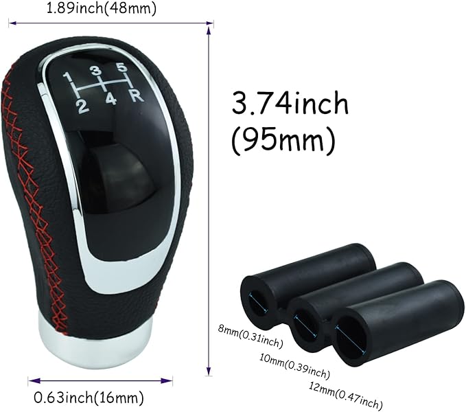 5 Speed Car Shifter Knob PU Leather Gear Lever Handle Car Transmission Stick Head for Most Manual Automotive Vehicles (Red Stitches)