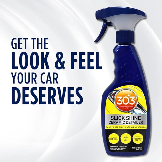 303 Products (30265 Slick Shine Ceramic Detailer - SiO2 and Carnauba Infused Ceramic Coating - Premium Ceramic Detailing Spray - Increases Shine and Gloss - Works on Paint, Glass, and Wheels - 16Oz
