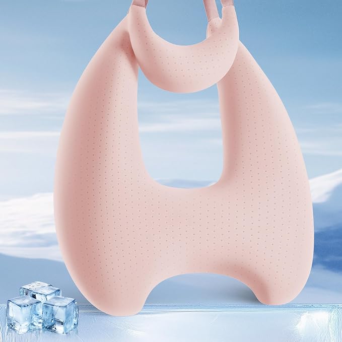 Memory Foam Kids Travel Pillow, Car Pillow for Kids, H-Shape Car Pillows for Sleeping, Removable Pillowcase, Adjustable, Porous Dots, Pink