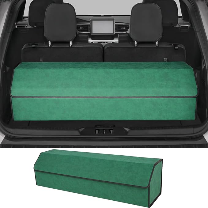 Trunk Organizer for Ford Explorer 2020-2025 - Green Alcantara Leather Storage Box, Tailored Precision, Maximize Your Storage, Large Foldable Trunk Organizer Boxs with 3 Compartments
