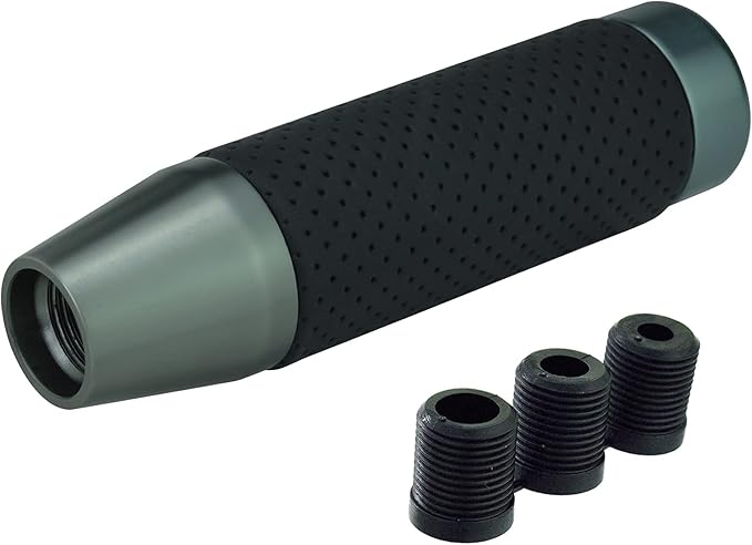 Lunsom Aluminum Alloy Car Gear Shifter Head Black Leather Long Stick Shift Handle Knob Fit Most Manual Transmission Vehicle (Titanium 13)