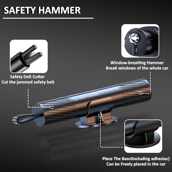 Safety Hammer - Safe Hammer Glass Breaker Under Water, Car Hammer Seatbelt Cutter Window Breaker Emergency Escape Tool, Safehammer Glass Breaker for New Cars (2PCS Red)