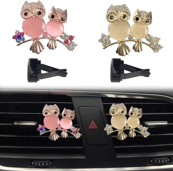 ZOSTLAND Rhinestone Car Decorative Clip,Car Air Fresheners,Metal Vent Clip,Bling Auto Air Vent,Personalized Automotive Interior Decoration Accessories,Auto Decor Gift for Women,Men (2pcs Owl)