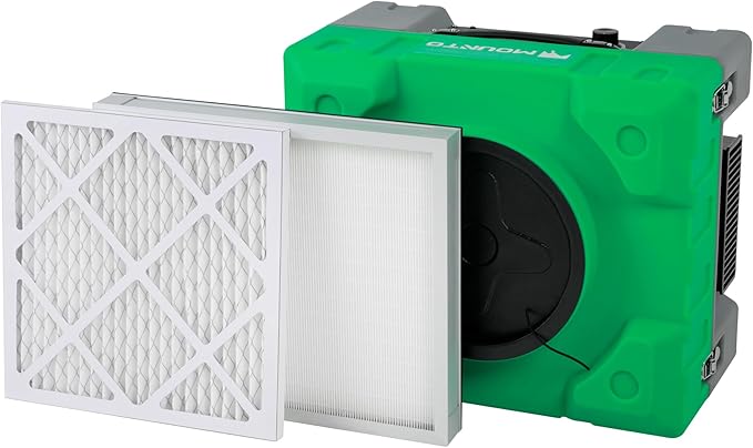 MOUNTO 550cfm Hepa Air Scrubber Industrial Air Cleaner- 550cfm Portable Air Purifier w/Variable Speed, Dual Outlet for Fire/Water Damage Restoration, Construction & Painting, Janitorial (Green)