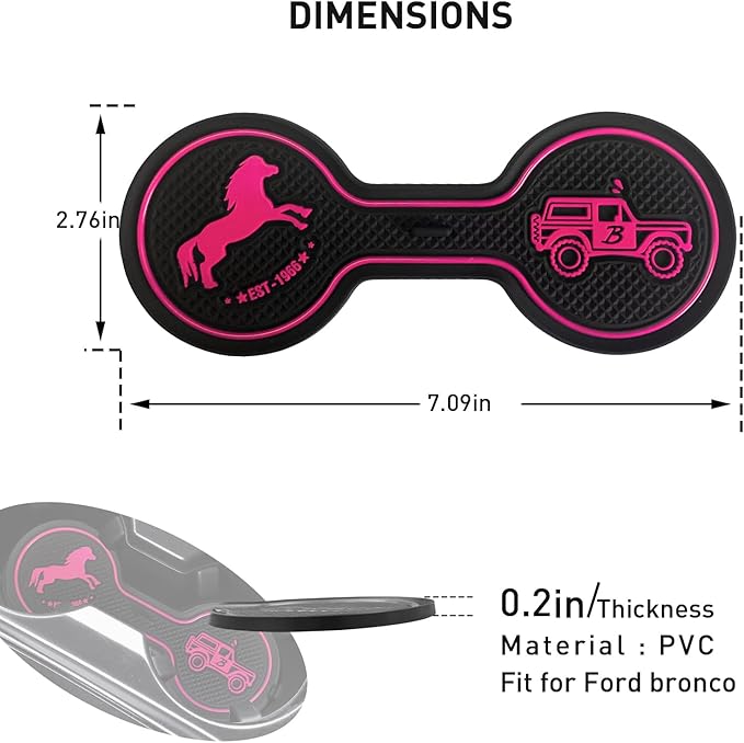 Car Cup Holder Coaster Compatible with Ford Bronco Offroad 2021-2025, Silicone Car Decorative Water Coaser, Bronco Car Accessories (Pink)