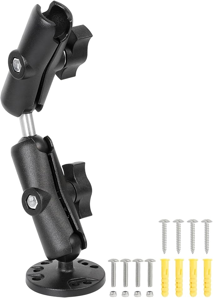 1" Ball Double Socket Arm with AMPS Hole Round Plate Base, Aluminum Alloy Arm&Drill Base, Compatible with RAM Mounts 1 Inch Ball Components, for Bike Car Motorcycle Phone Mount (9.2" Length)