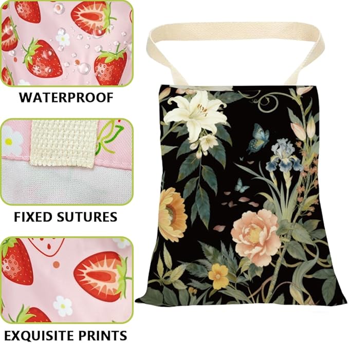 Car Trash Can Rose Floral Car Trash Bag Hanging Vintage Flowers Pattern Polyester Washable Waterproof Cute Organizer Storage Can for Vehicle Interior Travel Accessories Reusable Leak Proof
