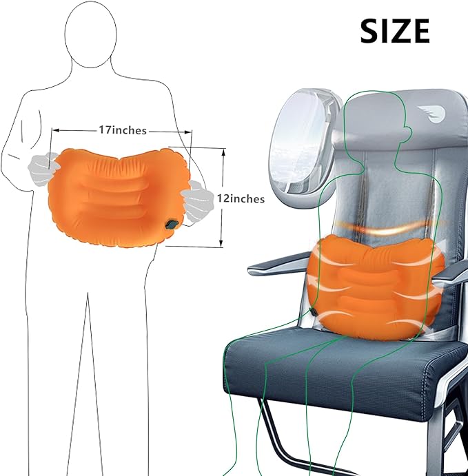 Lumbar Travel Pillow,Compact Adjustable Air Lumbar Support Pillow for Car Ride,Train or Airplane Trip,Versatile Inflatable Pillow for Backpacking Camping and Sleeping