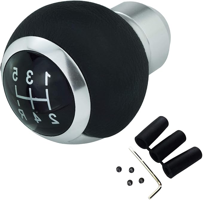Lunsom Car Shifter Knob 5 Speed Gear Stick Head, Leather Ball Gear Shifting Knob Short Shift Lever Handle Head Fit Most Manual Transmission (Silver)