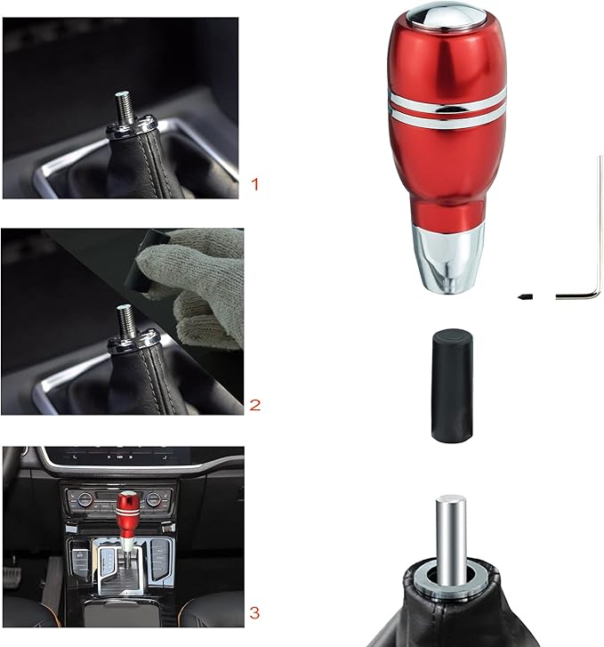 Lunsom Aluminium Alloy Shift Knob, Gear Shifter Head Leather Lever Stick Shifter Handle Type R Shifting Knobs Fit Most Manual Transmission Vehicle (Red)