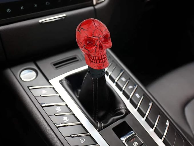 Lunsom Skull Gear Stick Shifter Knob, Resin Gear Shift Head Shifting Stick Handle Car Transmission Fit Automatic Manual Vehicle (Red)